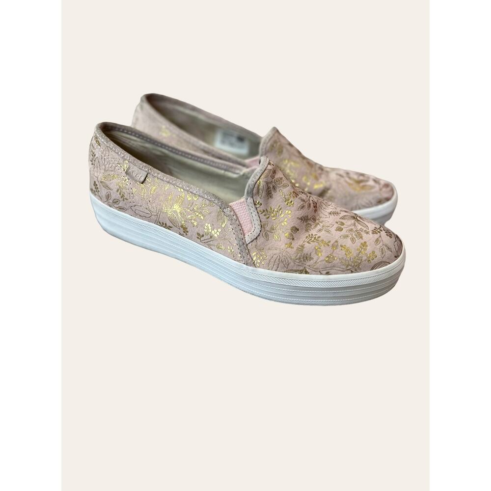 KEDS Rifle Paper Co Pink Gold Floral Jacquard Slip On Platform Sneakers Size 9.5